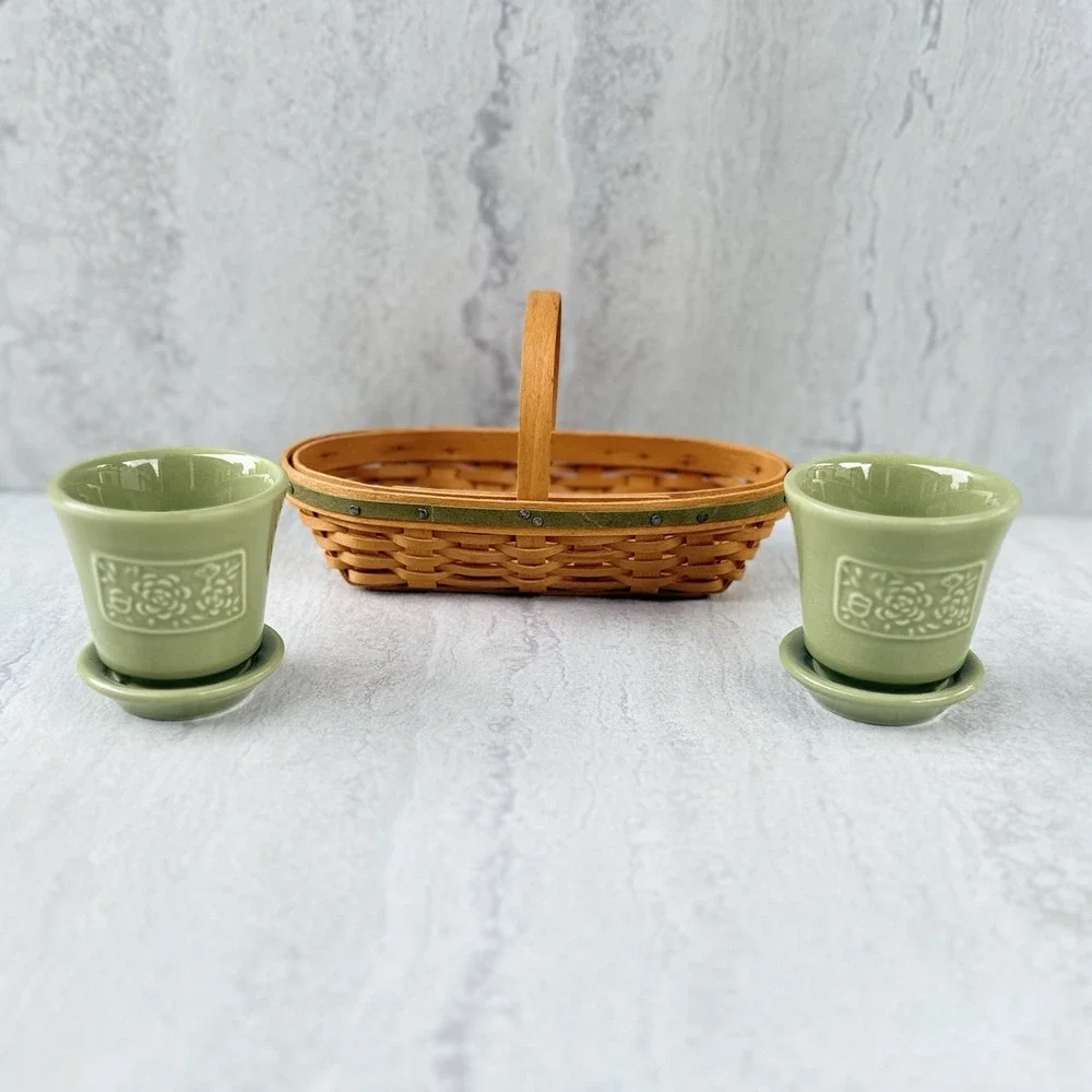 2005 Longaberger Collectors Club Miniature PEONY Basket + 2 Flower Pots #7617